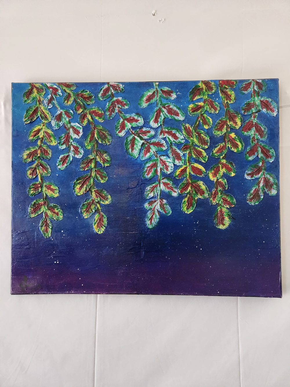 Blue and Green Leaf Vine Canvas Wall Art - Botanical Hanging Painting